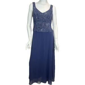Alex Evenings Petite Blue Sparkling Sleeveless Chiffon Gown Dress